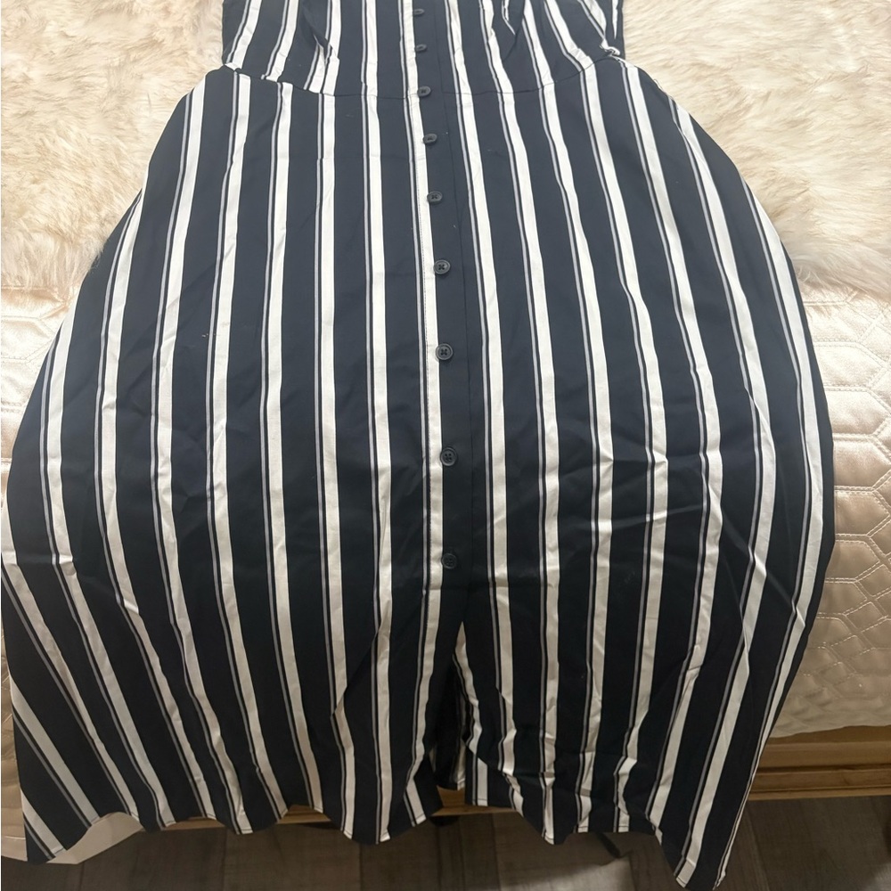 White House Black Market A-Line Black and White Striped Skirt